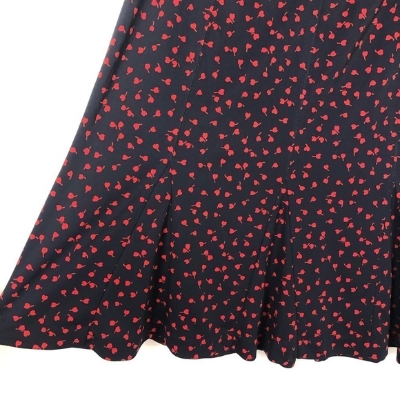 Talbots Petites Navy Blue & Red Cherry Heart Godet Trumpet Skirt 4P - Picture 5 of 7